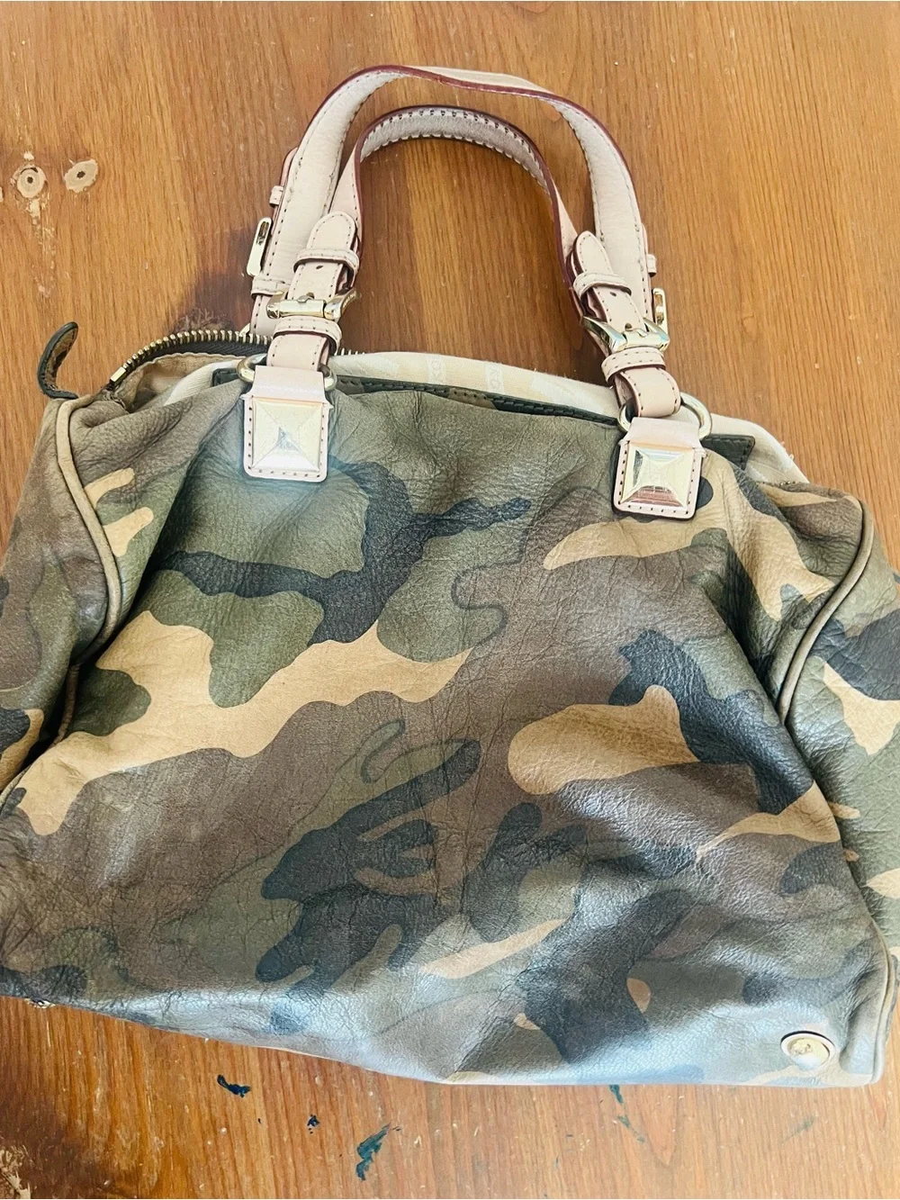 Limited edition MK Camouflage Leather Tote Bag with Dual Top Handles - Green